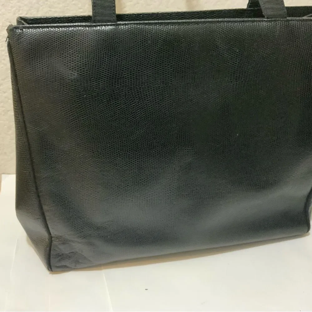 Vintage Salvatore Ferragamo Tote Bag Embossed Leather Black  Authentic